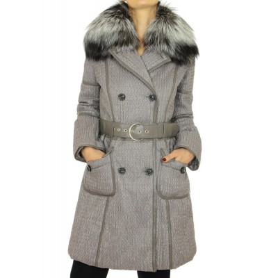 Coat with Detachable Silver Fox on the Collar